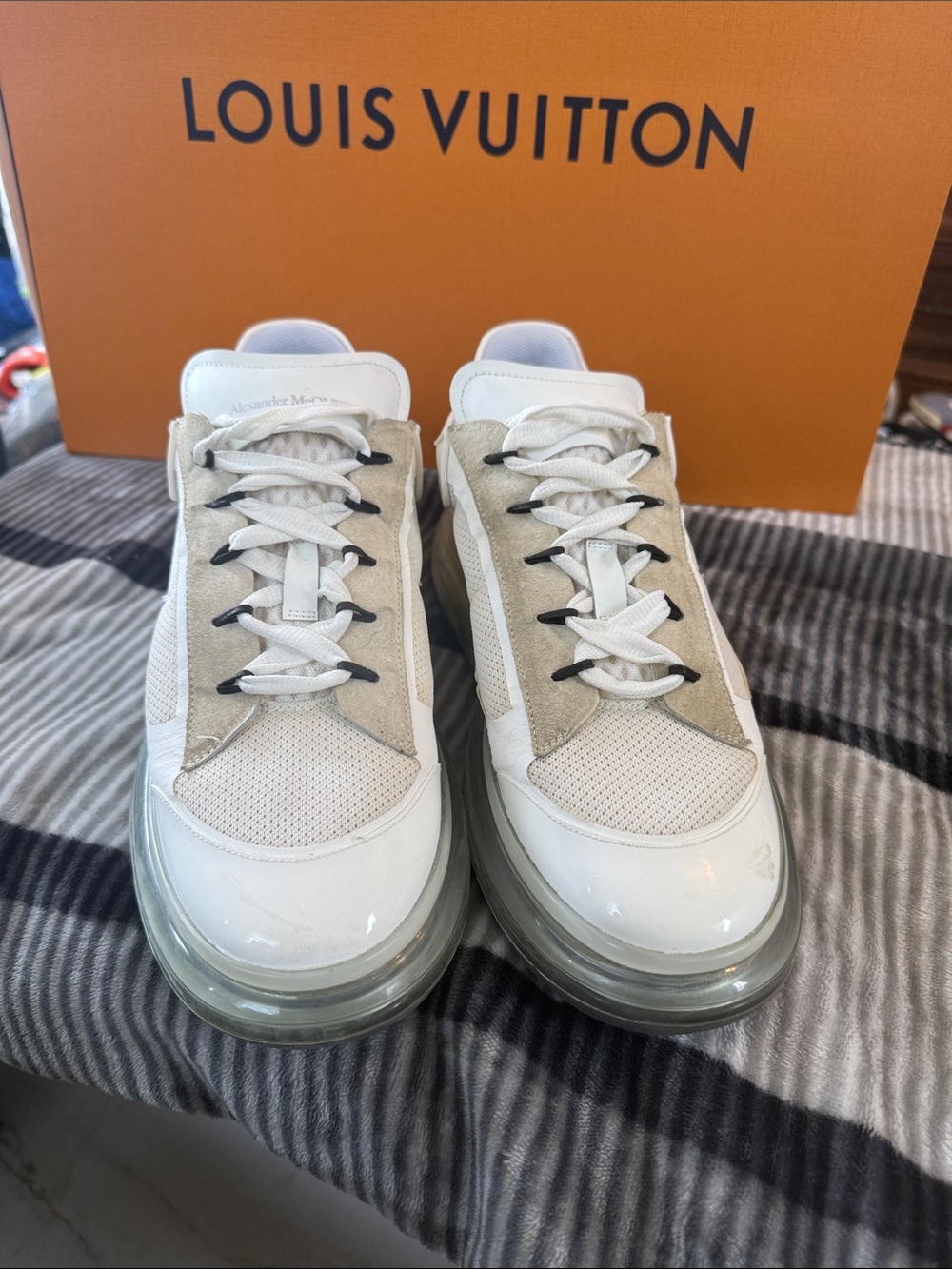ALEXANDER Mc QUEEN White and Beige Mixed-Material Sneakers